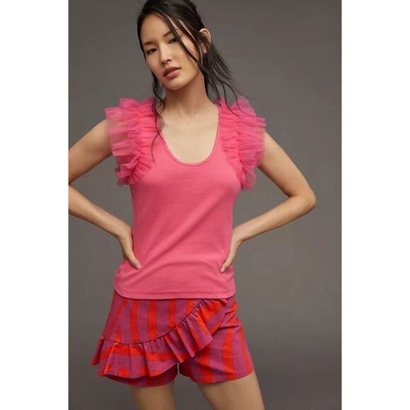 DOLAN Tulle Sleeve Tank Top Size S Hot Pink Preppy Going Out Feminine Colorful - Picture 2 of 12